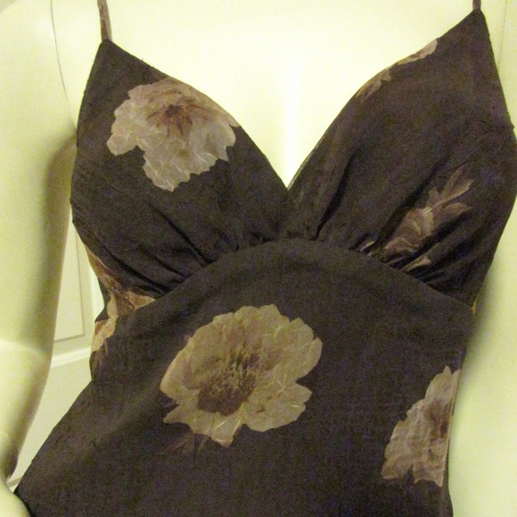 Y2K Vintage 90s Womens V-Neck Floral Top 6 P Made USA Spaghetti Cami Dark Brown - Picture 2 of 8